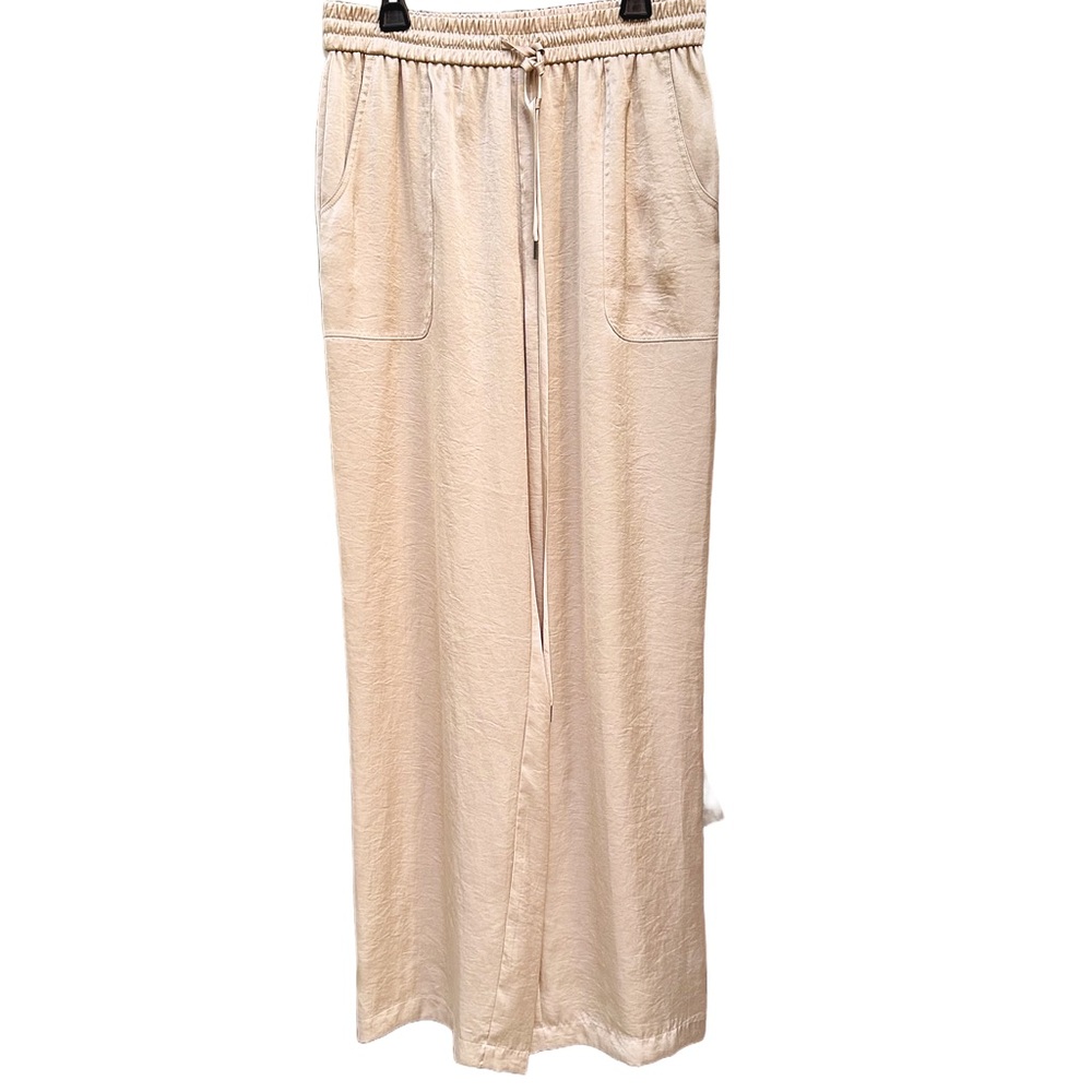 Elie Tahari Womens Zuma Pant Island Sand Sz S Satin Elastic Drawstring Waist